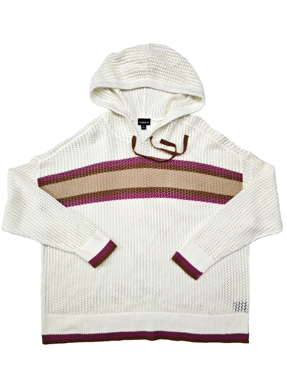 Torrid Knit Hoodie Sweater Women's 2XL Boho Beach Crochet Hoodie Cream